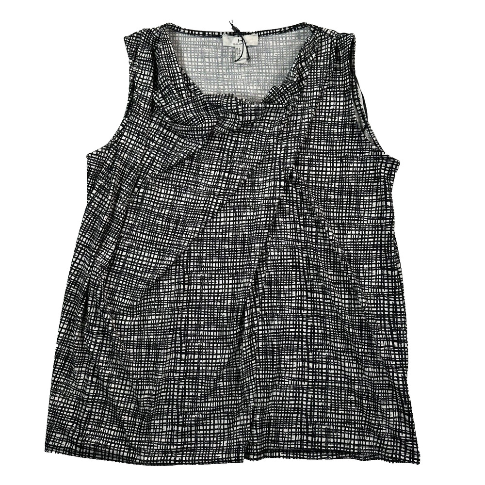 Halston Cowl Neck Drape Front Top Womens Small Black and White Sleeveless New